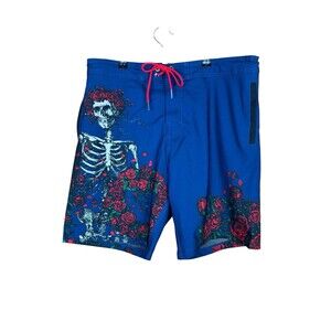 Sec 119 Grateful Dead Board Shorts Mens 34 Blue Skeleton Scarlet Roses DeadHead
